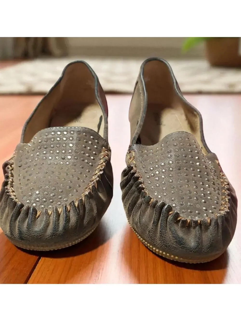Nicole Alden Wide Moccasin Flats - Women 8.5W Comfort Shoes with Studded Detail